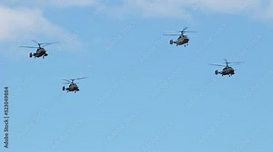 Saint-Petersburg, Russia. Flying display and aerobatic show of the Russian Military Air Force. Jet planes flying in the bright blue sky.