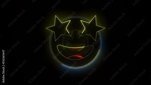 Smiling and Star Eyes Emoji Neon Background, Animation, Loop, Social Media, Reactions