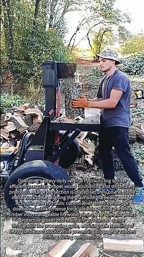 Heavy duty vertical hydraulic log splitting #worker #process #logsplitter #firewood