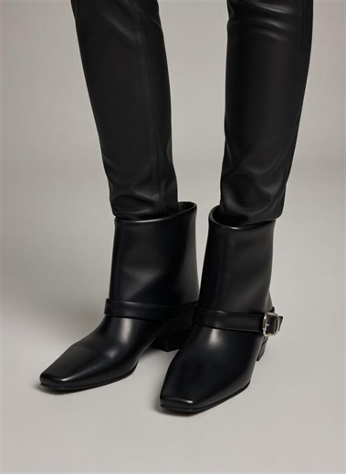 Black Leather Square Toe Boots, Elegant Buckle Strap Ankle Booties, Minimalist Daily Wear Boots, Comfortable Office Shoes for Women - Etsy