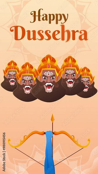Dussehra, also known as Dasara or Dashain, is a major Hindu festival celebrated yearly at the end of Durga Puja and Navaratri—happy Dussehra greetings to all. Vertical template and wish card. Stock Video