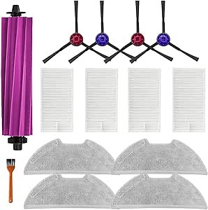 E20 Plus Replacement Parts Compatible with Eureka E20 Plus Combo Robot Vacuum, Accessories Including 1 Main Brush,4 Side Brush,4 mop Pads,4 Hepa Filter