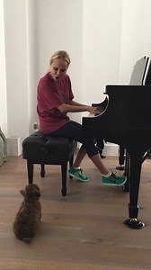 I think Thunder likes my voice (and my new Steinway & Sons 🎹)! #ThunderPup | Kristin Chenoweth