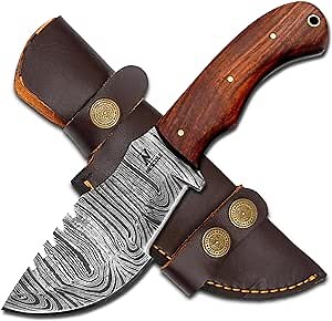 Custom Handmade Damascus Tracker Knife - 8.5 Inch Tracker Knife with Leather Sheath - Fixed Blade Survival, Tactical Full Tang, Bushcraft Hunting Damascus Tarcker Knife
