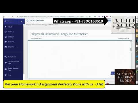 Chapter 4 Energy & Metabolism | Cengage MindTap Homework Help (Step-by-Step)