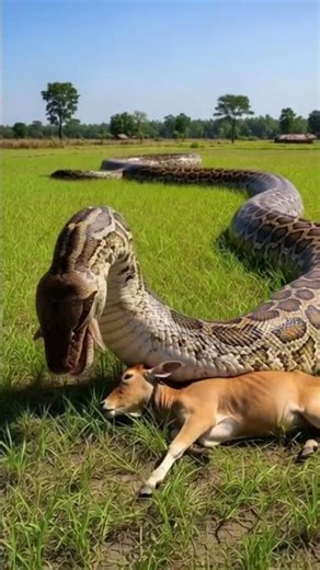 “Massive Python Eats One Cow, Attempts to Take Down Another”#shorts #shortvideo #snake#animalattack