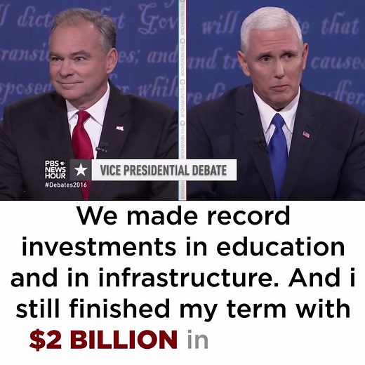 I am PROUD to have Mike Pence as my running mate! He balanced his budget and finished his term with $2 billion in the bank. What has Tim Kaine done?! | Donald J. Trump