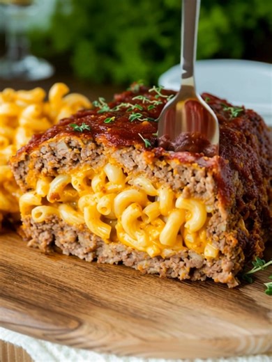 Mac and Cheese Stuffed Meatloaf 🧀🍖 This hearty Mac and Cheese Stuffed Meatloaf combines juicy, seasoned beef with creamy, cheesy pasta inside. Easy to make and baked to perfection—comfort food at its best! Ingredients: 1 1/4 lb lean ground beef 1 cup bread crumbs 2 large eggs Recipe in the Coʍʍеոτ 👇 | Recipes by banana