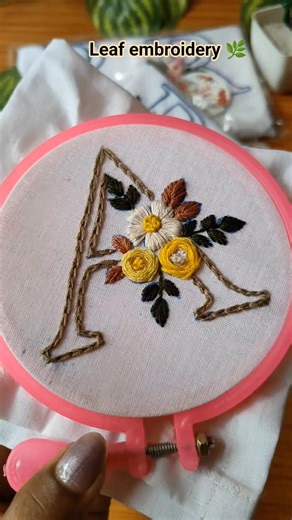 Quick Leaf Embroidery Pattern 🌿 / Leaf Embroidery 🪡✨#leafembroidery #embroidery #art #diy