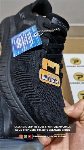 SKECHERS SLIP-INS BOBS SPORT SQUAD CHAOS SOLID STEP BLACK SHOES (FULL VIDEO CHECK OUR CHANNEL)