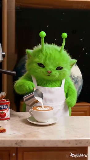 alien cat makes a cappuccino #aicat #aianimation #cat #funny #aliencat #cutecat #memes #aicatvideo