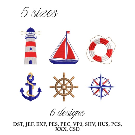 Nautical Icon Bundle Embroidery Design, Sea Embroidery Machine File, Marine Nautical Pattern Collection Digital Embroidery Patterns - Etsy