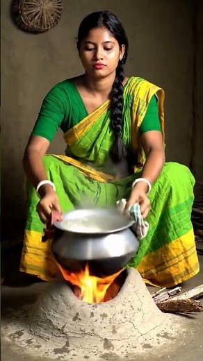 Village Girl Cooking Rice on Traditional Wood Fire | Rural Village Cooking