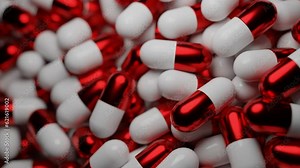 Red-white pills. Design. Small capsules lying on top of each other made in cartoon animation.