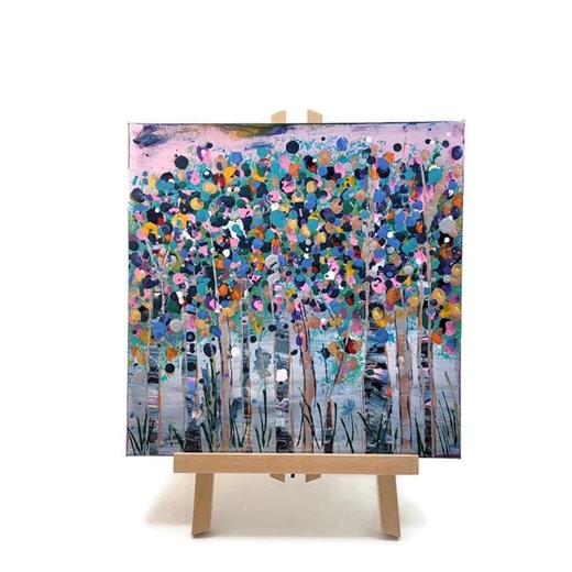 Abstract Birch Tree Acrylic Painting: Colorful Forest Lake Art (12"x12") - Etsy