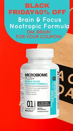 DM "BRAIN" for your coupon code! November 16-30th only. Level up your focus this Black Friday! 💪 Save 40% on Microbiome Plus Brain & Focus — your go-to nootropic for sharper thinking and all-day mental clarity. Limited time only! . . . #blackfridaysale #microbiomeplus #GutBrainConnection #BrainHealth #TBIRecovery #Neuroscience #CognitiveFunction #MentalWellness #ProbioticsForHealth #HealingFromWithin #BrainInjurySupport #WellnessJourney | Microbiome Plus