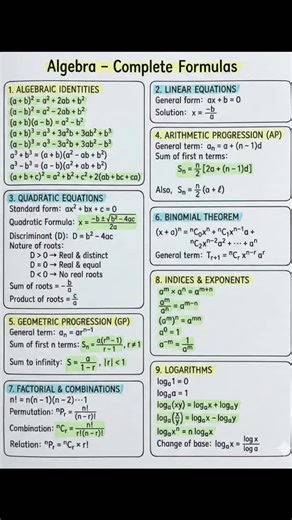 EduSphere Academy | Algebra - Complete formulas | Instagram