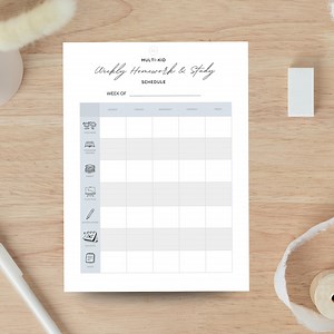 Multi-Kid Homework Schedule Printable | Weekly Study Planner for Kids | School Assignments, Due Dates & Subjects Organizer