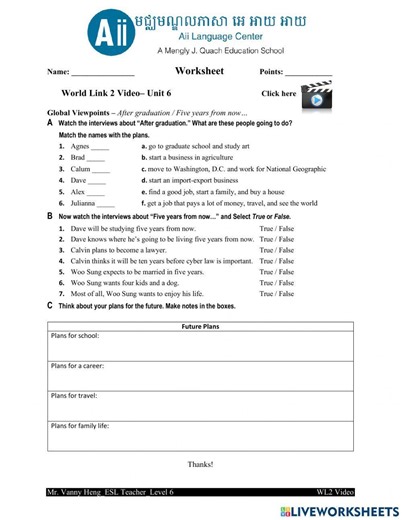 WL2 3rd Edition-Unit6-Video Worksheet-GV worksheet