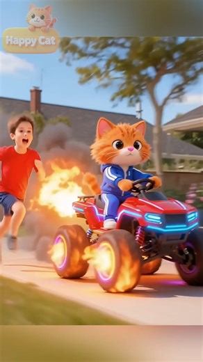 Cute Cat Drives an INSANE Fire Monster Truck #trending #shortvideo #cutecat