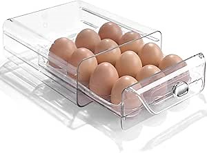 LOVEINUSA 12 Egg Container for Refrigerator, Clear Egg Organizer Egg Holder Egg Storage Container with Timing Scale Egg Fresh Storage Box, HTG2348