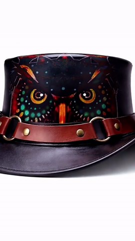 Handmade Leather Steampunk Top Hat: Unique Owl Print Costume Cosplay Accessory - Etsy