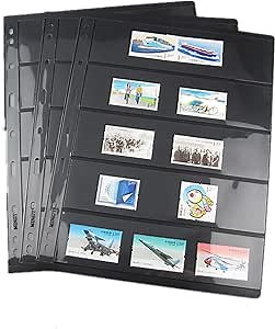 Stamp Pages for Stamp Album Binder, 10 Sheet (20 Page) 5 Rows Pages for Stamp Collectors, Professional Pack (5 Rows)