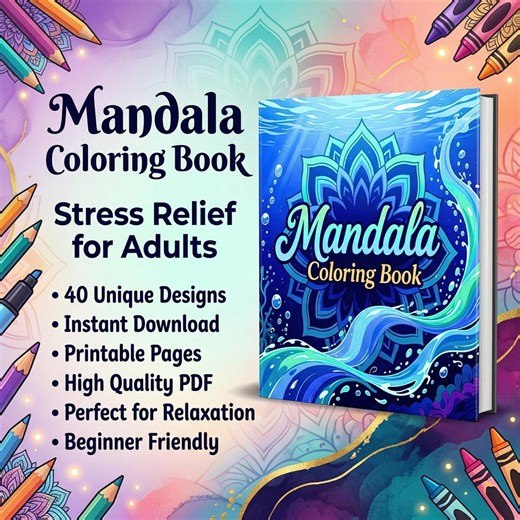 Mandala Coloring Book for Adults | 40 Stress Relief Designs (instant Download) - Etsy