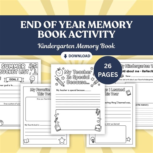 End of Year Memory Book | Kindergarten Memory Book | Last Week of School Activity | 26 Reflection Pages PDF JPG - Etsy