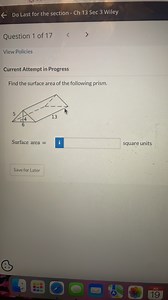Find the surface area of the following triangular prism:Each ... | Filo