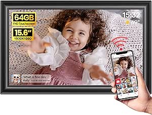 64GB 15.6" Frameo Digital Picture Frame WiFi, Large Electronic Photo Frames 1920 x 1080 IPS FHD Touch Screen, Send Photos from Your Phone from Anywhere, Best Gifts for Parents and Grandparents