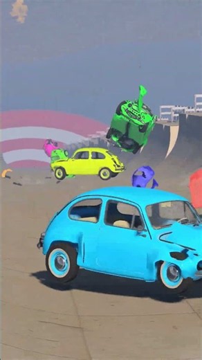 🚗🤩🎯Springboard vs 9 Mini Cars #beamngdrive #beamngmods #LongestBusCrash