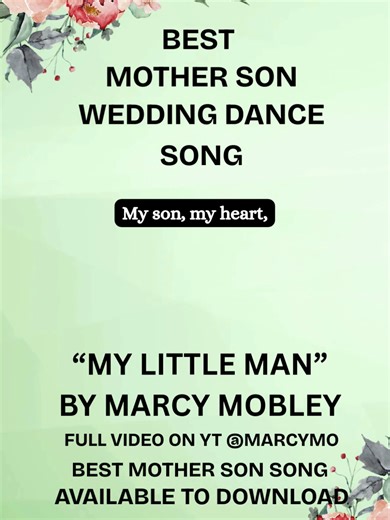 Use This song for you mother son wedding dance This Song Will Make You Cry Happy Tears For Your Sons Wedding Day song title: My Little Man Song Writer: Marcy Mobley See all my songs on YT @marcymo available for download on all streaming services
