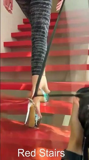 beautiful women in high heels on Red Stairs #shorts #highheels