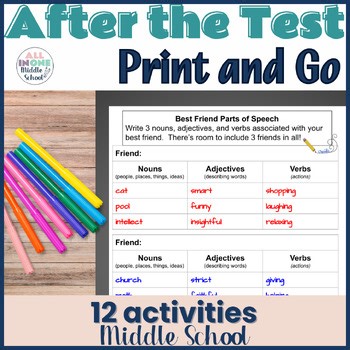 After Testing Activities for Middle School | Printable Post-Test Engaging Brain