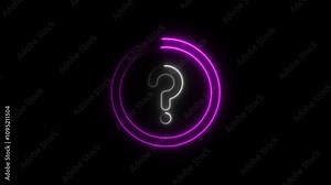 Question mark sign animation. Neon colored digital 2D big question rotating. Futuristic glowing question mark. for creative thinking idea and problem solving