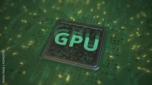 GPU text on a computer processor 3d animation
