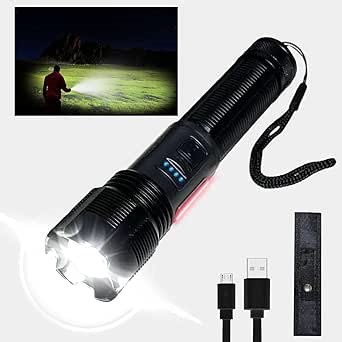 LED Rechargeable Flashlight,Lightweight 1800 Lumen Super Bright IPX4 Waterproof Flash Lights, 6 Modes with COB Work Light, Flashlights Designed for Extreme Hiking & Camping Gear