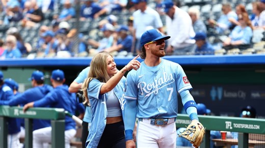 Maggie Witt throws out first pitch to Bobby Witt Jr.