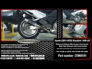 Delkevic Mini Carbon Fibre 8"/200mm Round Wide Pipe Silencers on a Honda CBR1100XX Blackbird 1996-09