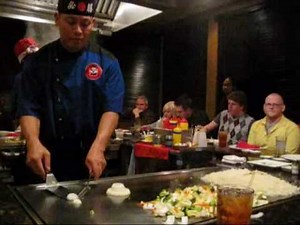 Hibachi Chef Does Tricks at Japanese Restaurant