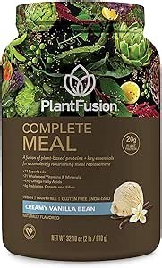 PlantFusion Complete Meal Replacement Shake - Plant Based Protein Powder with Superfoods, Greens & Probiotics - Vegan, Gluten Free, Soy Free, Non-Dairy, No Sugar, Non-GMO - Vanilla 2 lb
