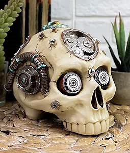 Ebros Steampunk Terminator Skull Figurine Cybernetic Clockwork and Robotic Gearwork Technology Prototype Skull Statue