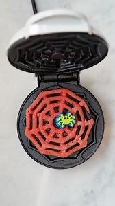Red and Dark Blue Spiderweb Mini Protein Waffle! ❤️💙🕸️🧇 I added a sweet, creepy spider surprise for my kiddos, too! 🕷️ #waffles #miniwaffles #wafflehouse #waffleswaffleswaffles #proteinwaffles #waffleart #colorfulfood #wafflicious #waffels #miniwafflemaker #wafflemaker #wafflelove #ilovewaffles #spiderweb #spookyseason | Spiced Up Mom