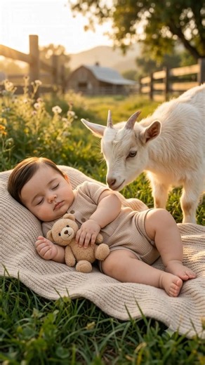 Mini Goat Wakes a Sleeping Baby! 🥹🐐❤️