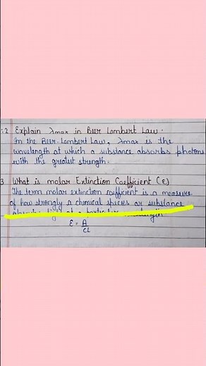 molar extinction coefficient in beer Lambert law #chemistry #viva viva questions