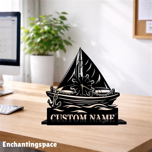 Personalized Sailboat Metal Table Clock, Nautical Desk Decor for Living Room or Office, Gift for Captain - Etsy UK
