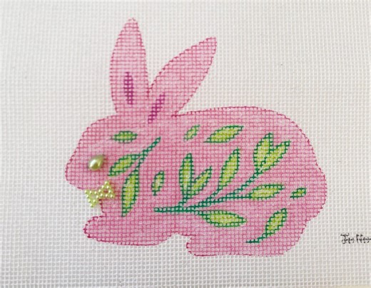 Pink Bunny With Flowers Needlepoint Canvas - Etsy