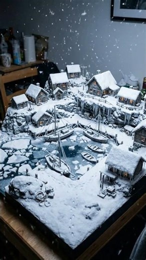 Miniature Fishing Village Diorama: ASMR Misty Water and Boat Scene with Realistic Details