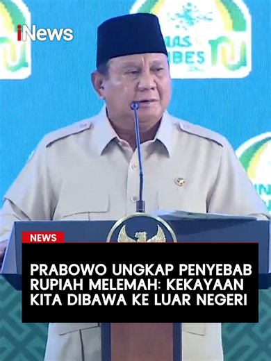 Presiden Prabowo Subianto menilai salah satu penyebab melemahnya nilai tukar rupiah adalah besarnya kekayaan Indonesia yang terus mengalir ke luar negeri. “Kalau sekarang ada yang mengatakan rupiah kita lemah ini dan itu, ya karena kekayaannya keluar,” kata Prabowo saat memberikan sambutan pada penutupan Musyawarah Nasional Alim Ulama dan Konferensi Besar NU 2026 di Bangkalan, Jawa Timur, Senin (23/6/2026). Prabowo menggambarkan kondisi tersebut seperti tubuh manusia yang kehilangan darah secara